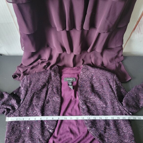 R&M Richards Formal Dress w/ Jacket Set, 14, Plum, Sequins Ruffle Wedding, EUC - Picture 8 of 13